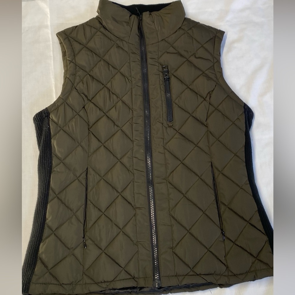 Andrew Marc Olive Quilted Sleeveless Vest